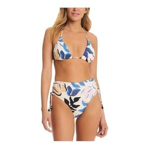 Red Carter Beaded-Trim Slider Triangle Bikini Top & High-Waist Bottoms NWT